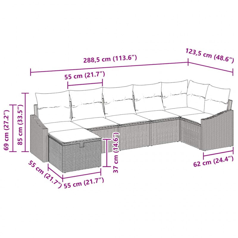 Zestaw Sof z poduszką 7 pcs polirattan