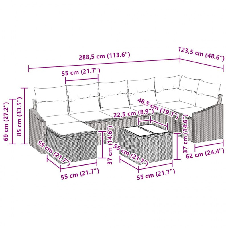 Zestaw Sof z poduszką 8 pcs polirattan