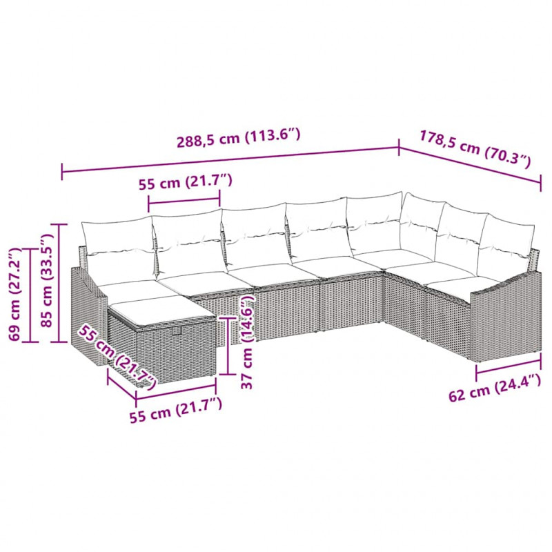 Zestaw Sof z poduszką 9 pcs polirattan