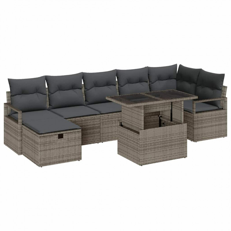 Zestaw Sof na Ogród z poduszką 8 pcs Szary Polirattan