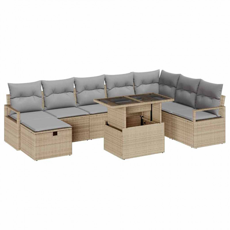 Zestaw Sof na Ogród z poduszką 9 pcs Beżowy Polirattan