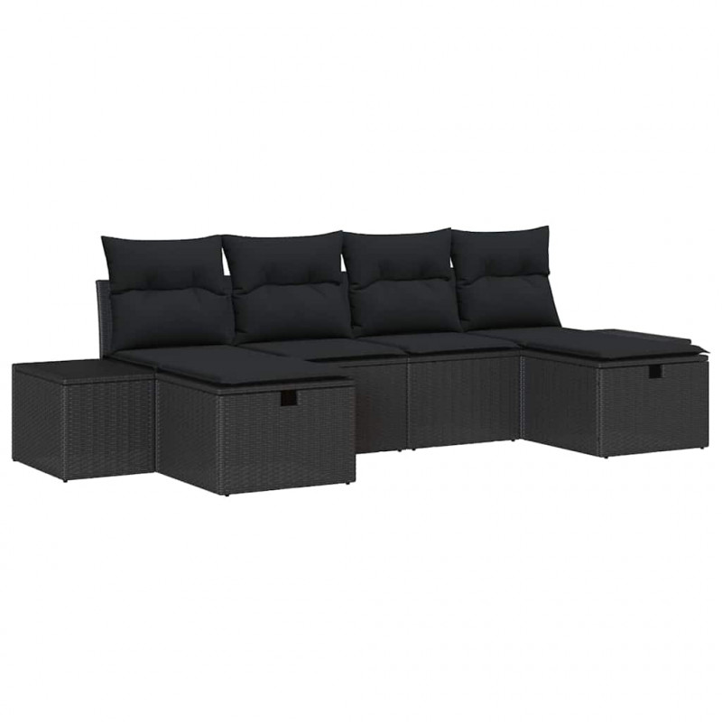 Zestaw Sof na Ogród z poduszką 6 pcs Czarny polirattan