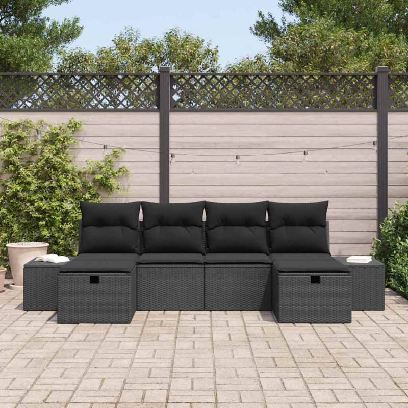 Zestaw Sof na Ogród z poduszką 6 pcs Czarny polirattan