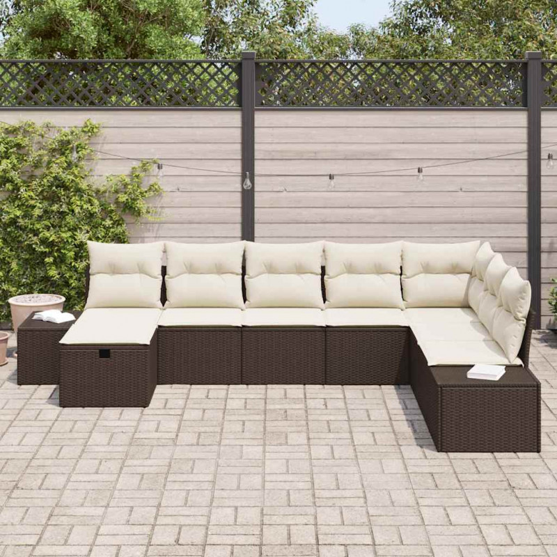 Zestaw Sof na Ogród z poduszką 8 pcs Brązowy Polirattan