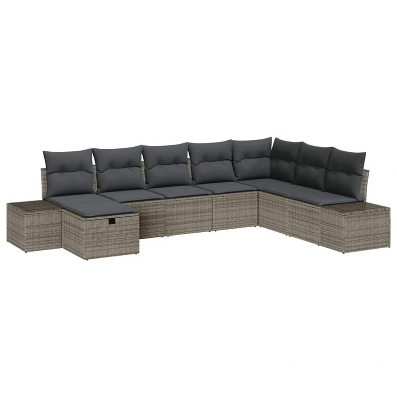 Zestaw Sof na Ogród z poduszką 8 pcs Szary Polirattan