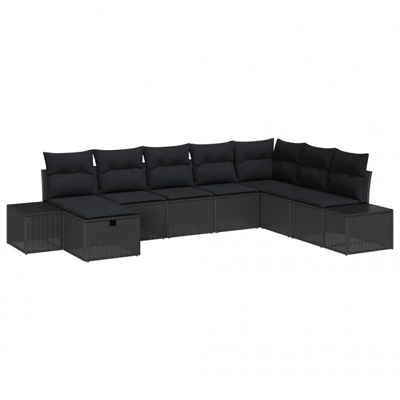 Zestaw Sof na Ogród z poduszką 8 pcs Czarny Polirattan