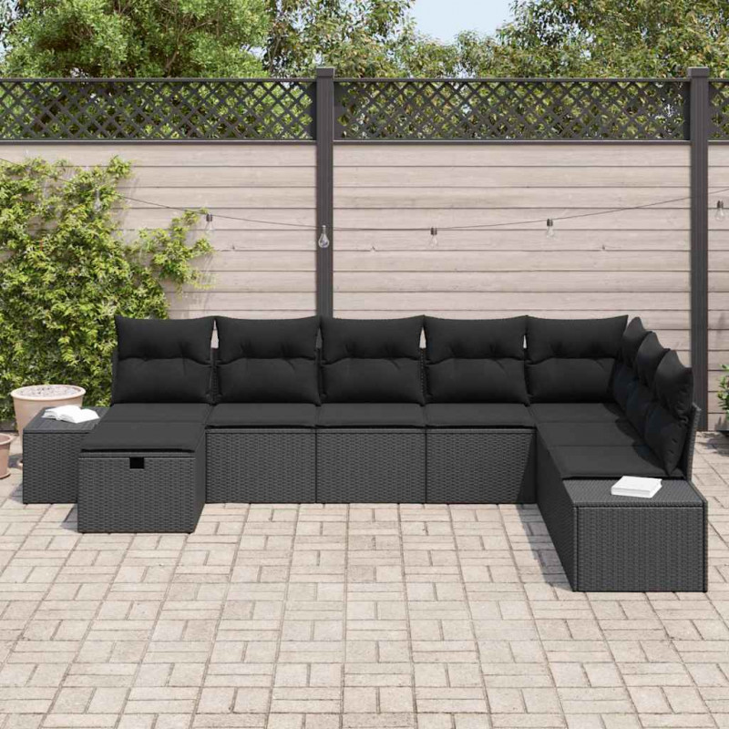 Zestaw Sof na Ogród z poduszką 8 pcs Czarny Polirattan