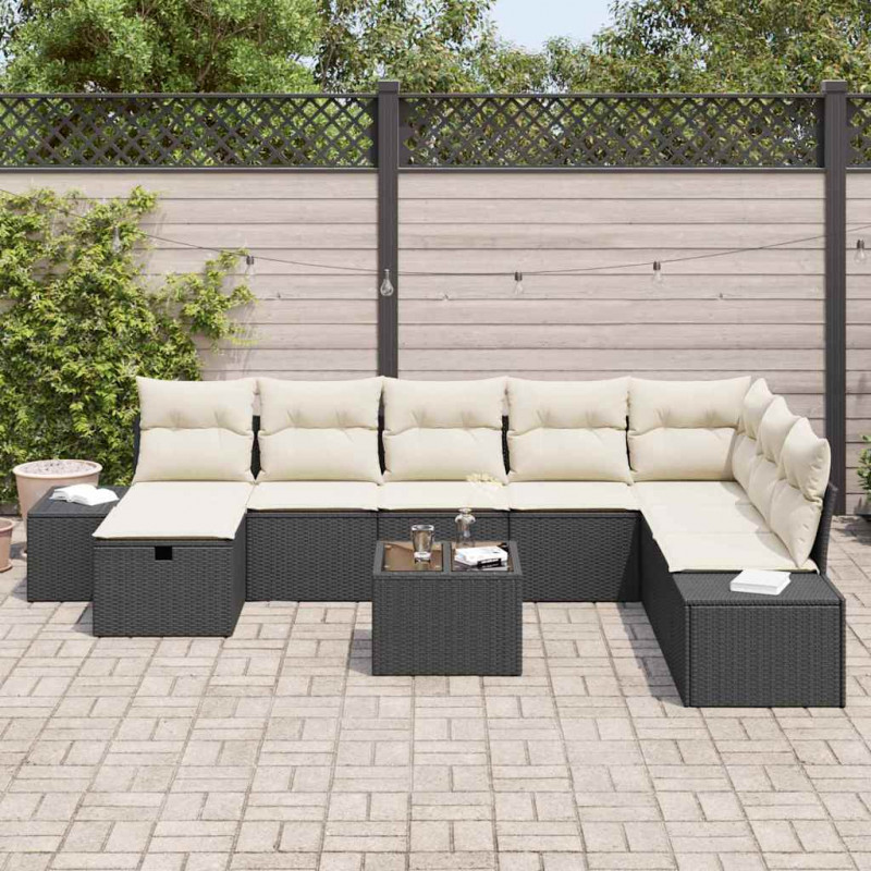 Zestaw Sof na Ogród z poduszką 9 pcs Czarny Polirattan