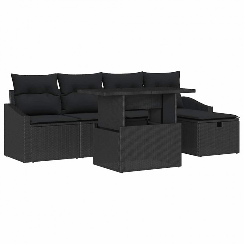 Zestaw Sof na Ogród z poduszką 6 pcs Czarny polirattan