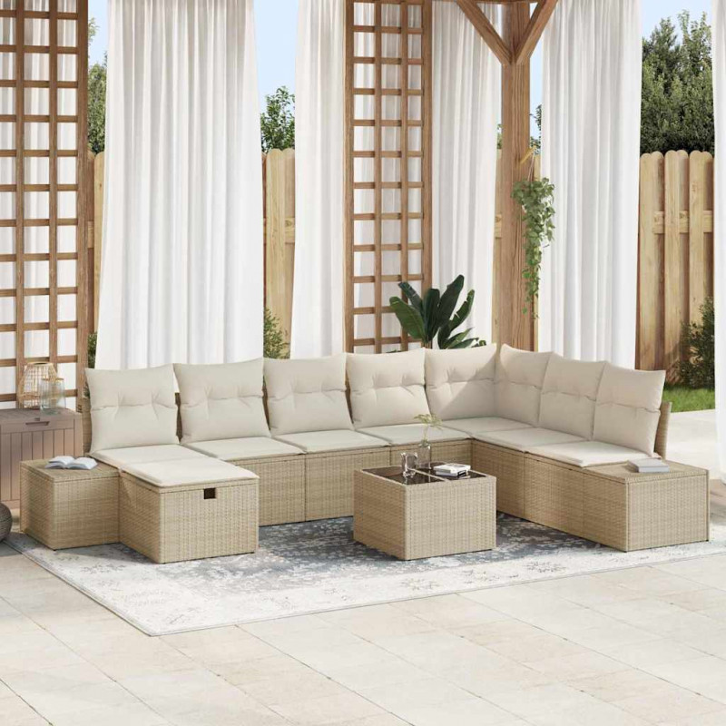 Zestaw Sof na Ogród 9 pcs Beżowy 55 x 62 x 69 cm Polirattan