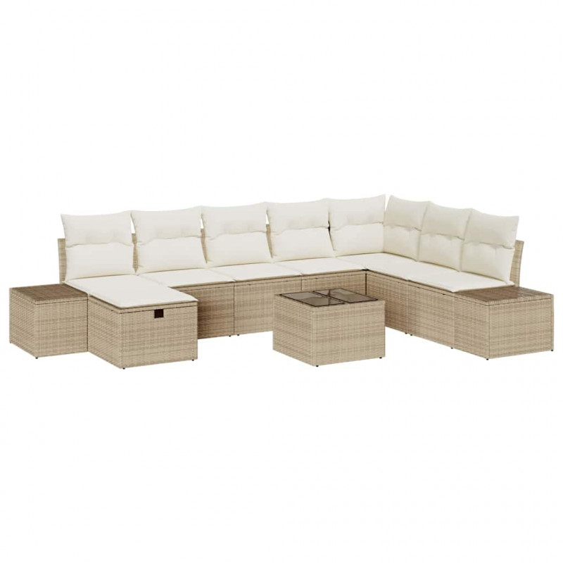 Zestaw Sof na Ogród 9 pcs Beżowy 55 x 62 x 69 cm Polirattan