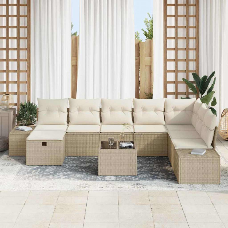 Zestaw Sof na Ogród 9 pcs Beżowy 55 x 62 x 69 cm Polirattan