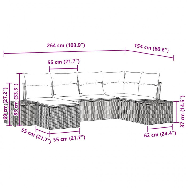 Zestaw Sof z poduszką 6 pcs polirattan