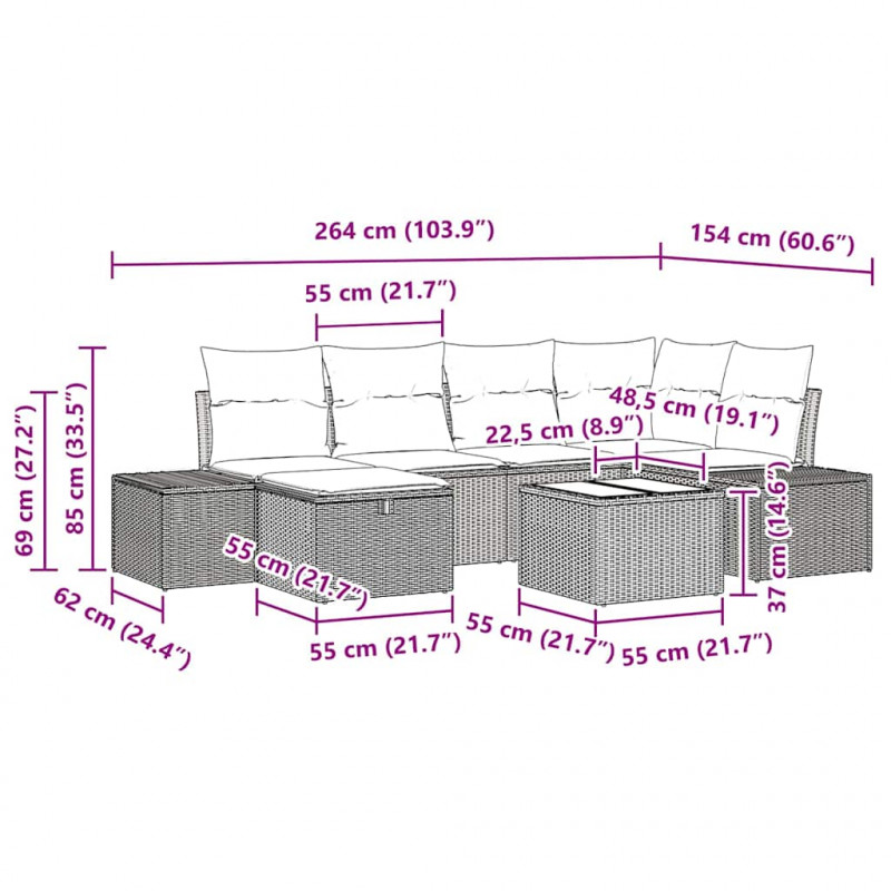 Zestaw Sof z poduszką 7 pcs polirattan