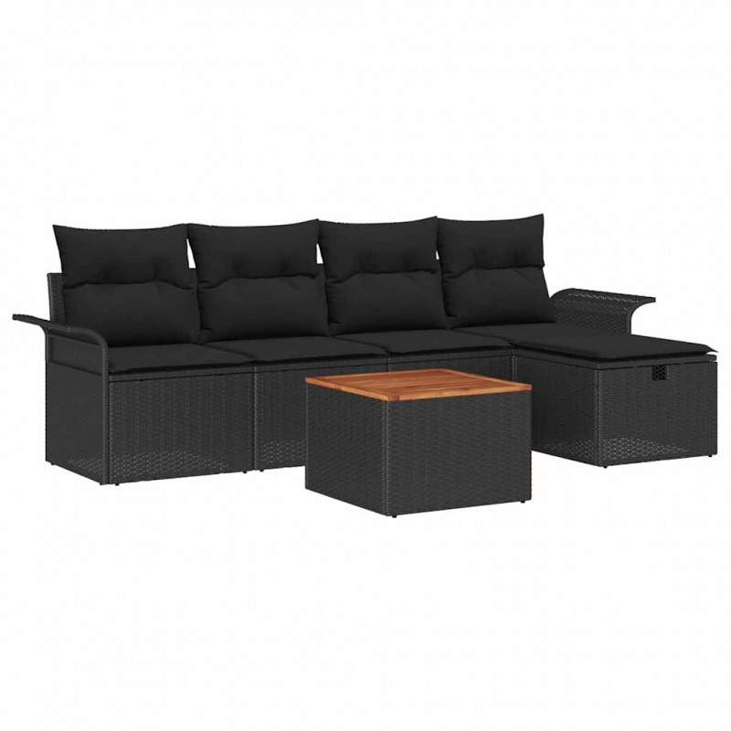 Zestaw Sof na Ogród z poduszką 6 pcs Czarny Polirattan