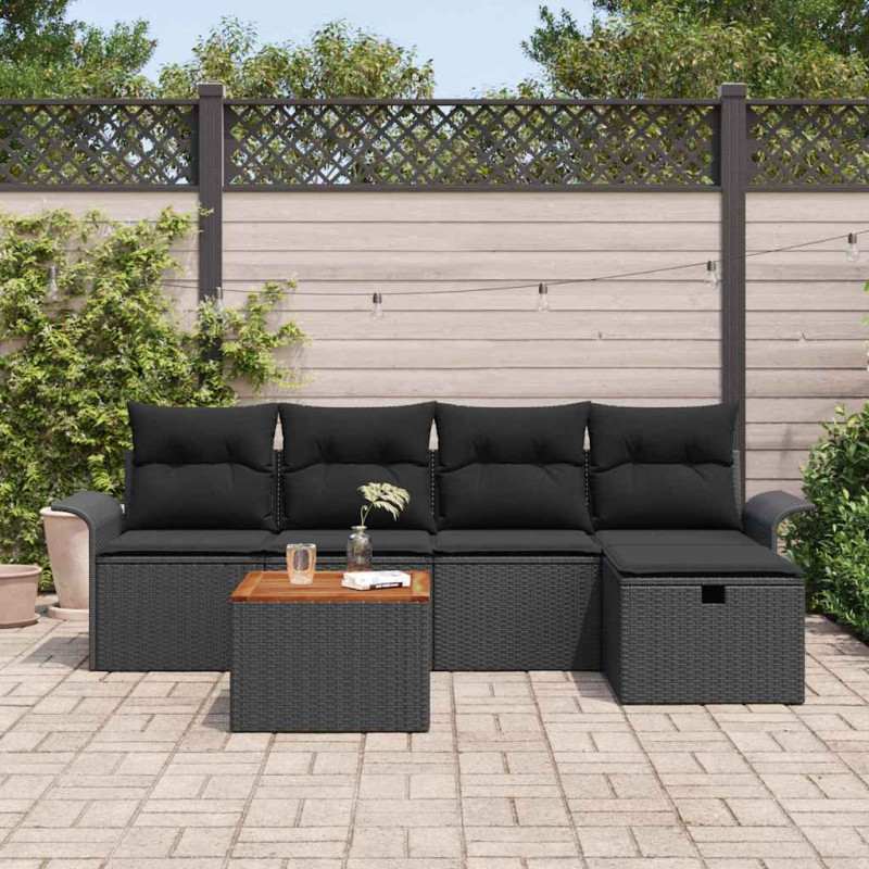 Zestaw Sof na Ogród z poduszką 6 pcs Czarny Polirattan