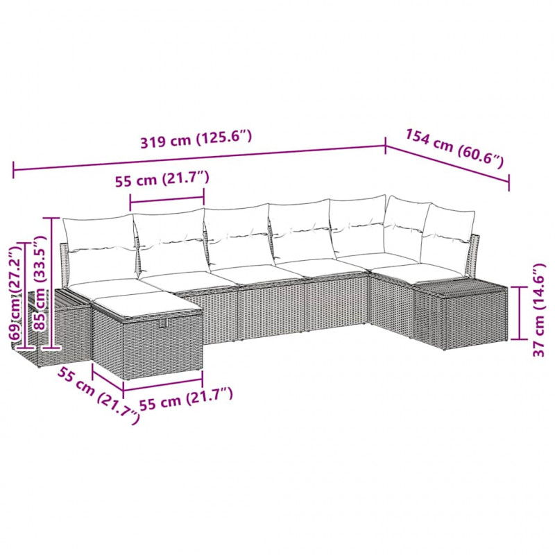 Zestaw Sof z poduszką 7 pcs polirattan