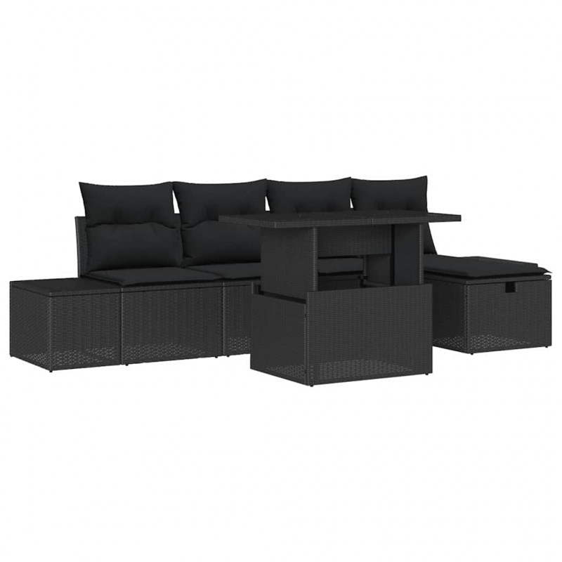 Zestaw Sof na Ogród 6 pcs Czarny polirattan