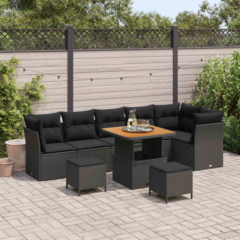 Zestaw Sof na Ogród 9 pcs Czarny polirattan