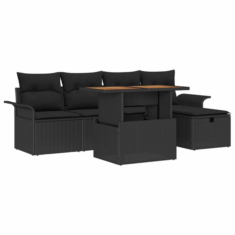 Zestaw Sof na Ogród 6 pcs Czarny polirattan