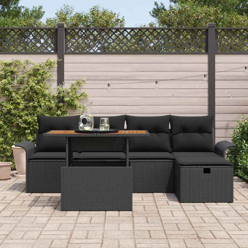 Zestaw Sof na Ogród 6 pcs Czarny polirattan