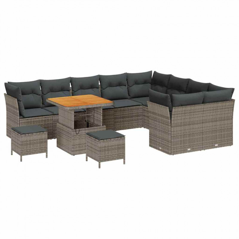 Zestaw Sof na Ogród 12 pcs Szary polirattan