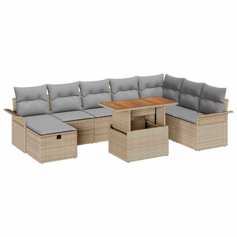Zestaw Sof na Ogród 9 pcs Beżowy polirattan