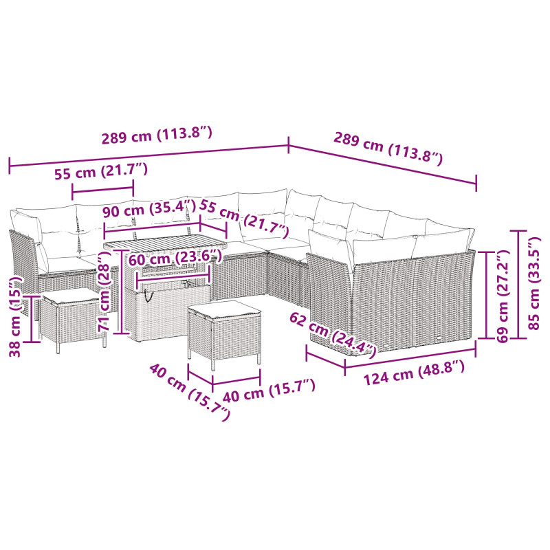 Zestaw Sof na Ogród 13 pcs Czarny polirattan