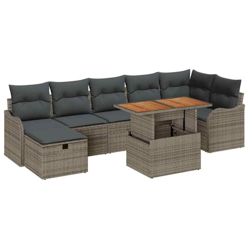 Zestaw Sof na Ogród z przechowywaniem 8 pcs Szary Polirattan