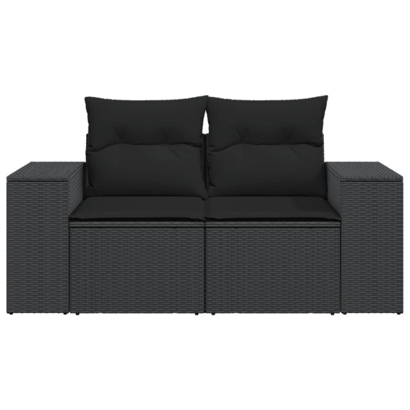 Sofa ogrodowa z poduszkami, 2-osobowa, czarna, polirattan