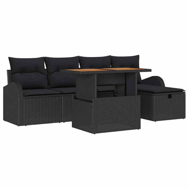 Zestaw Sof na Ogród 6 pcs Czarny polirattan