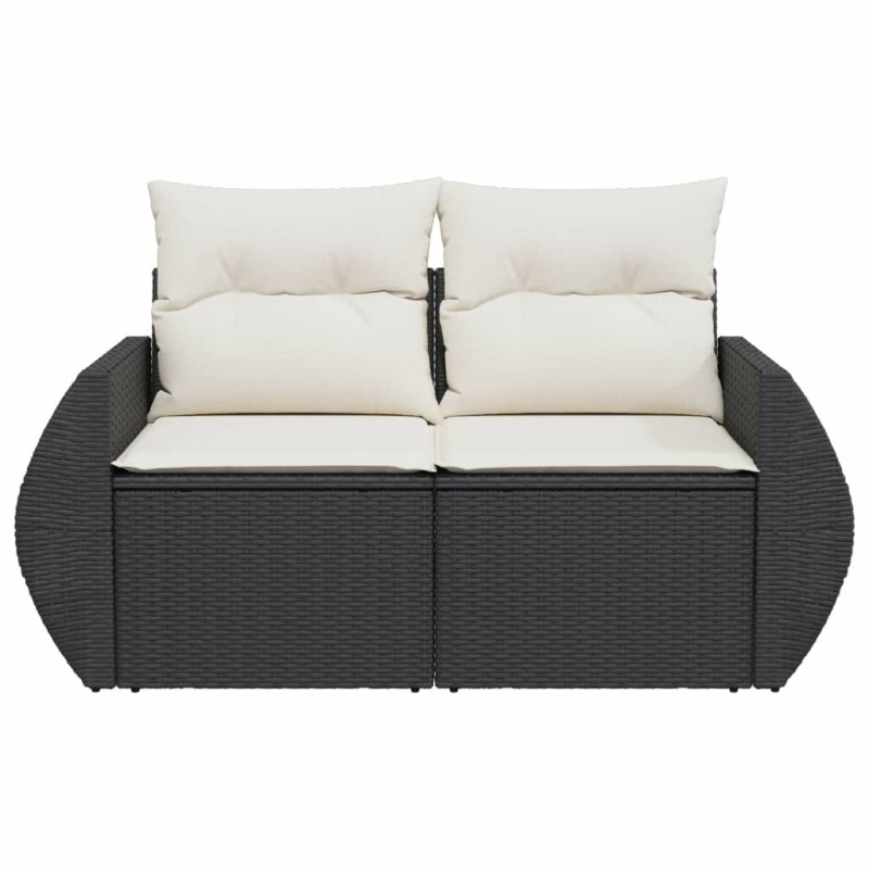 Sofa ogrodowa z poduszkami, 2-osobowa, czarna, polirattan