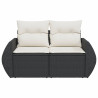 Sofa ogrodowa z poduszkami, 2-osobowa, czarna, polirattan