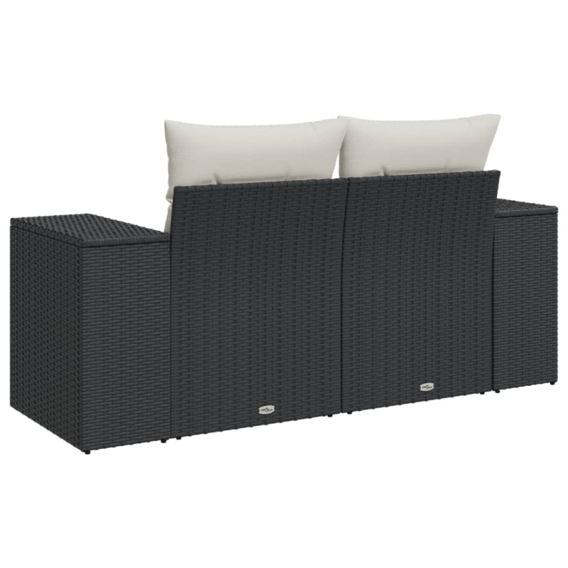 Sofa ogrodowa z poduszkami, 2-osobowa, czarna, polirattan