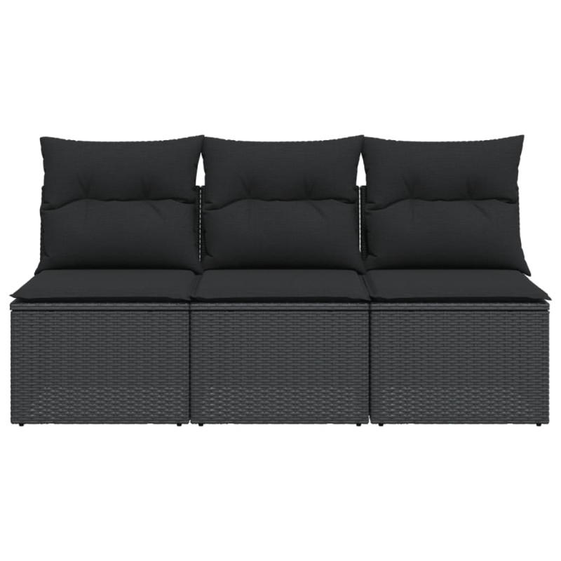 Sofa ogrodowa z poduszkami, 3-osobowa, czarna, polirattan