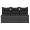 Sofa ogrodowa z poduszkami, 3-osobowa, czarna, polirattan
