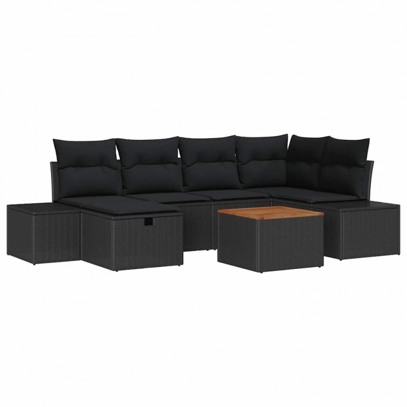 Zestaw Sof na Ogród z poduszką 7 pcs Czarny Polirattan