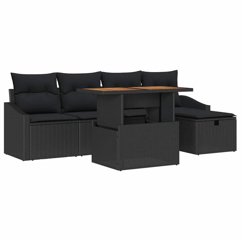 Zestaw Sof na Ogród 6 pcs Czarny polirattan