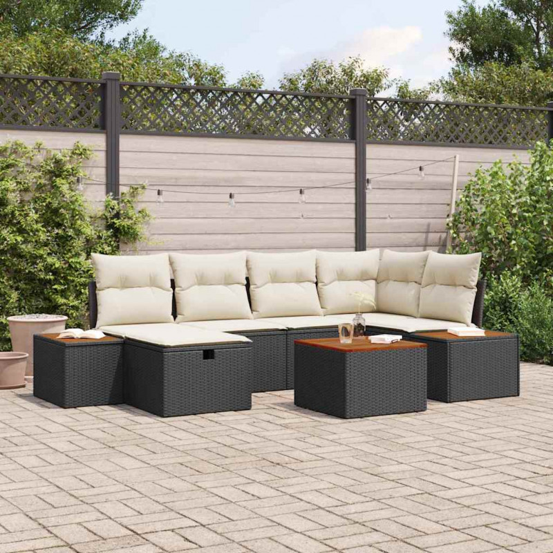 Zestaw Sof na Ogród 7 pcs Czarny 55 x 62 x 69 cm Polirattan