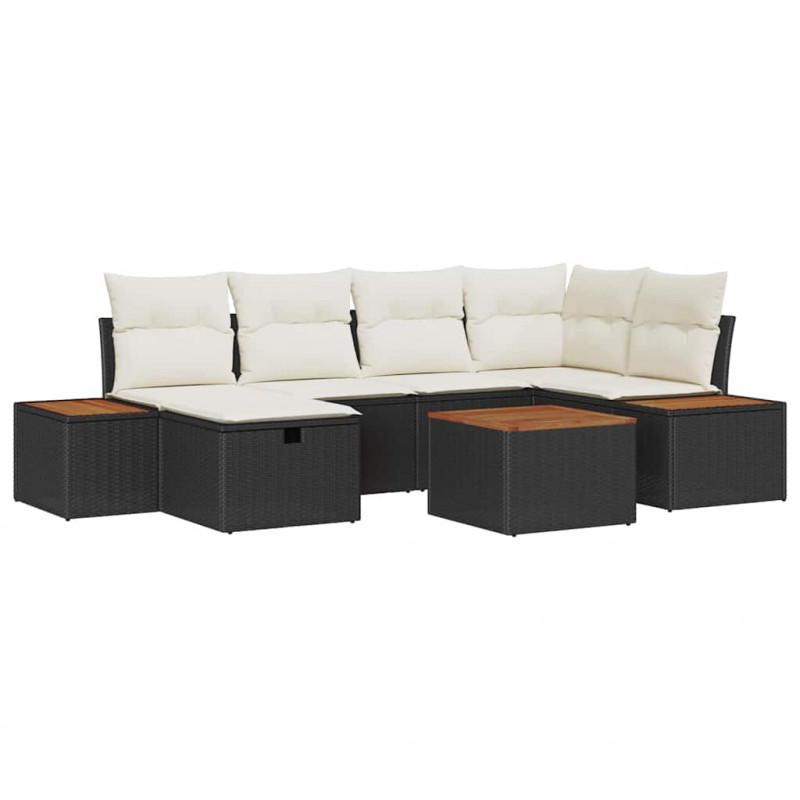 Zestaw Sof na Ogród 7 pcs Czarny 55 x 62 x 69 cm Polirattan