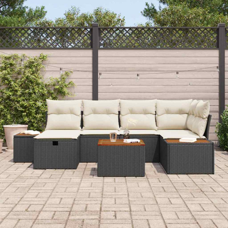 Zestaw Sof na Ogród 7 pcs Czarny 55 x 62 x 69 cm Polirattan