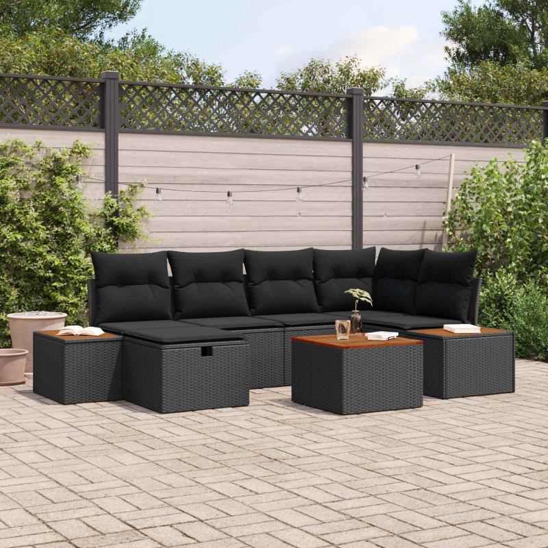 Zestaw Sof na Ogród 7 pcs Czarny 55 x 62 x 69 cm Polirattan