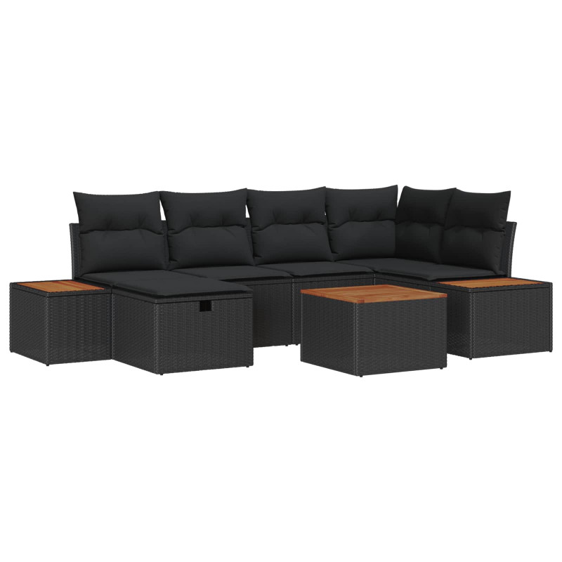 Zestaw Sof na Ogród 7 pcs Czarny 55 x 62 x 69 cm Polirattan