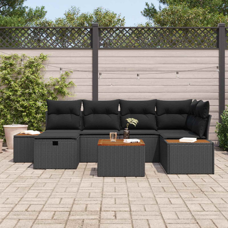 Zestaw Sof na Ogród 7 pcs Czarny 55 x 62 x 69 cm Polirattan