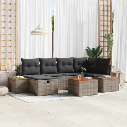 Zestaw Sof na Ogród 7 pcs Szary 55 x 62 x 69 cm Polirattan