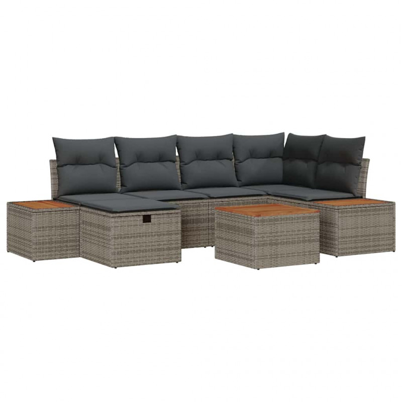 Zestaw Sof na Ogród 7 pcs Szary 55 x 62 x 69 cm Polirattan