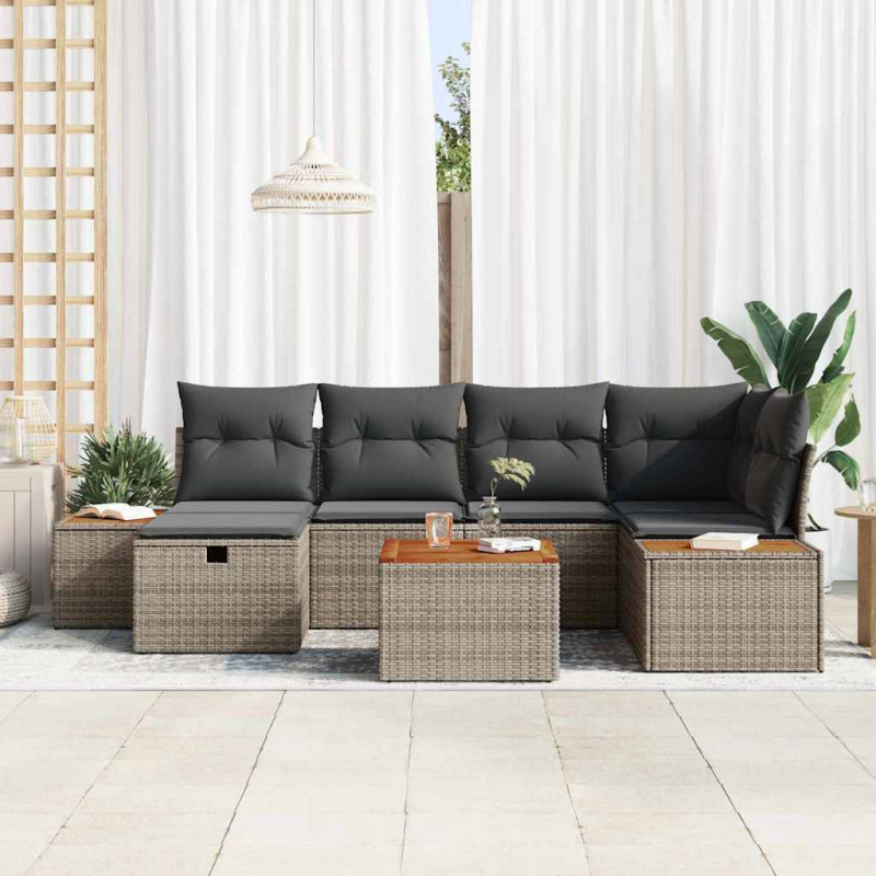 Zestaw Sof na Ogród 7 pcs Szary 55 x 62 x 69 cm Polirattan