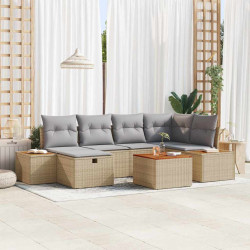 Zestaw Sof na Ogród 7 pcs Beżowy 55 x 62 x 69 cm Polirattan