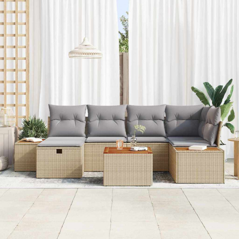 Zestaw Sof na Ogród 7 pcs Beżowy 55 x 62 x 69 cm Polirattan