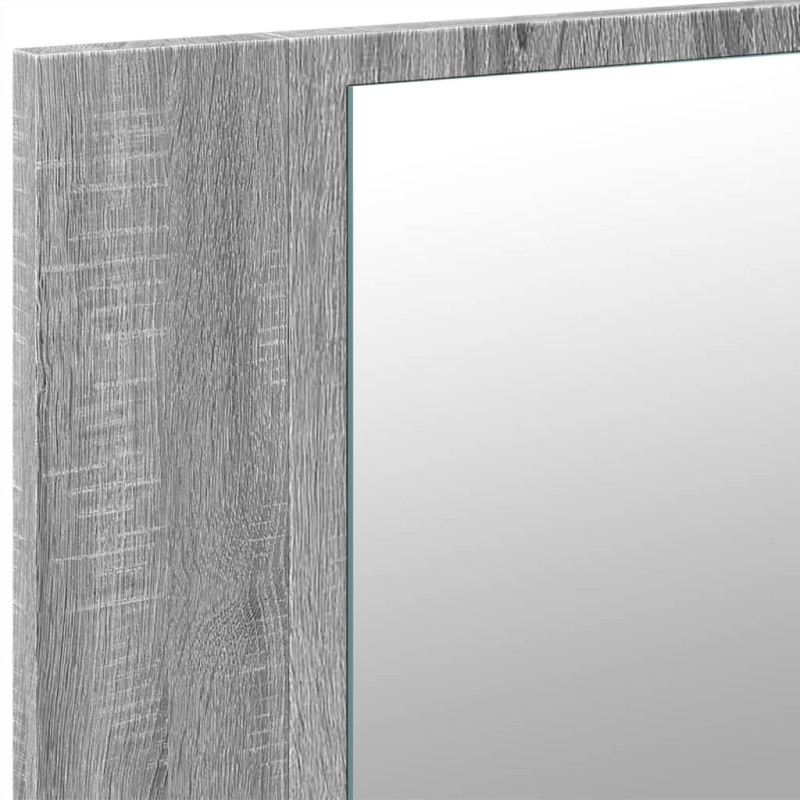 Szafka łazienkowa z lustrem i LED, szary dąb 90x12x45 cm, akryl